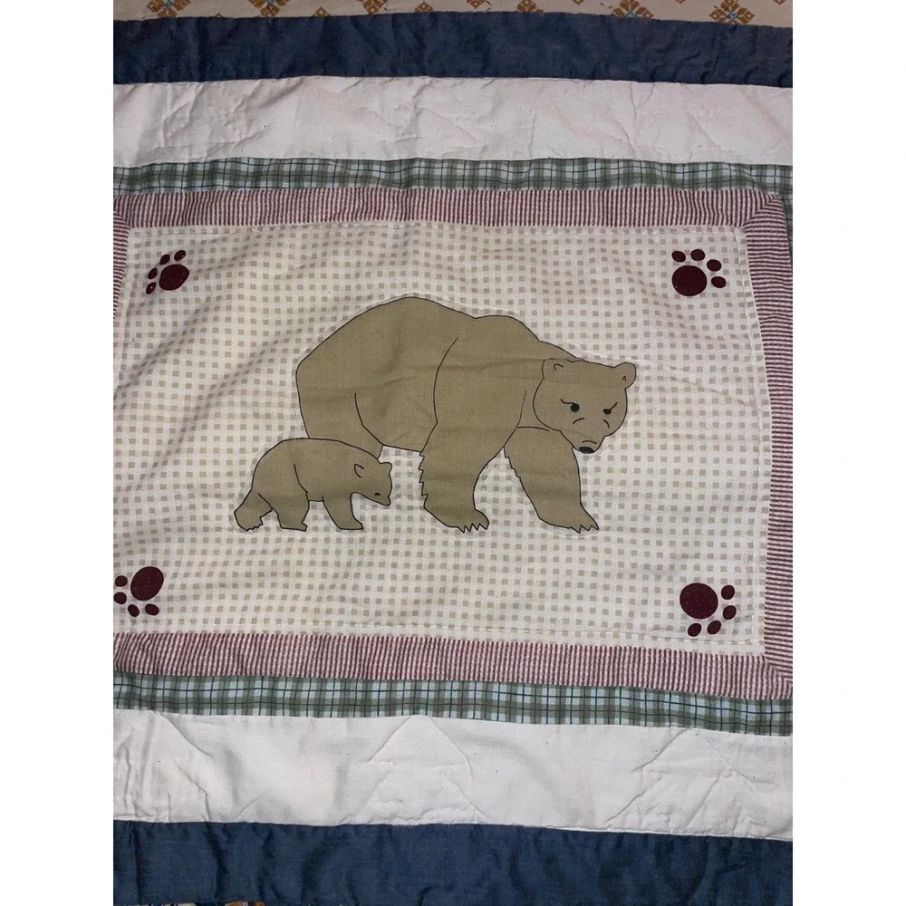 Handcrafted Quilted Bear & Cub Pillow Sham 30x22 Applique Cabin Lodge Country